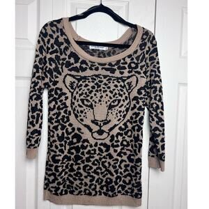 Cotton Emporium Leopard Print Sweater Size Medium Brown Black Animal Print